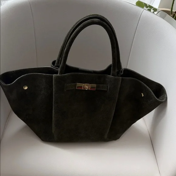 Chic Olive Green Suede Tote Bag - Picture 8 of 8